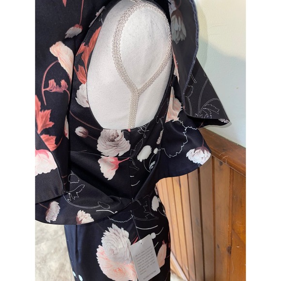 NWT Womens Cooper St. Nordstrom Black Floral Flare Shoulder Sheath Dress Size 6 - Picture 5 of 13